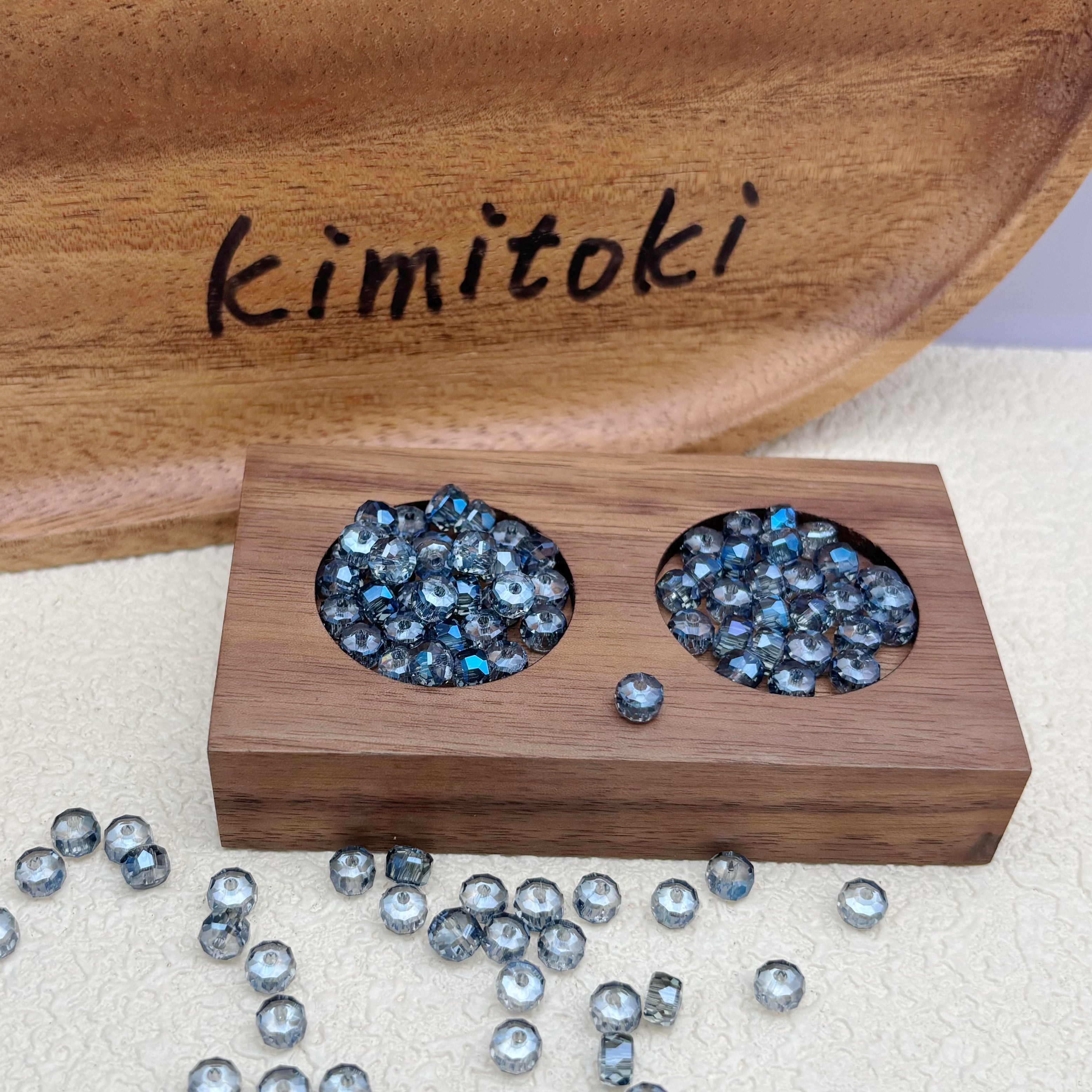 6mm | ネイビーブルー x オーロラカラーのロンデルビーズ