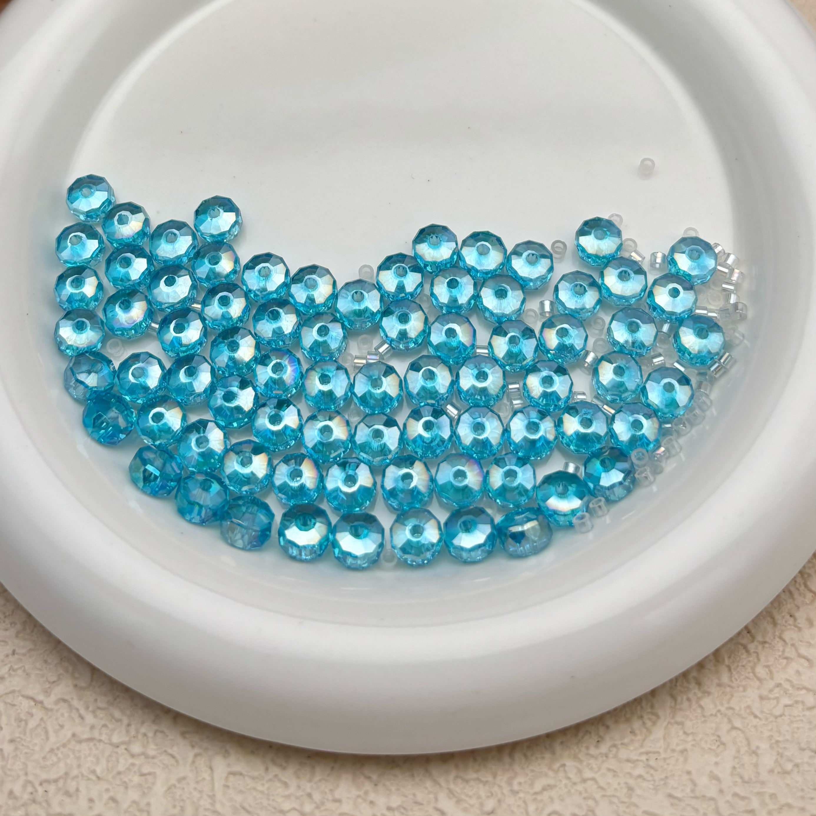 8mm | ブルー x オーロラカラーのロンデルビーズ