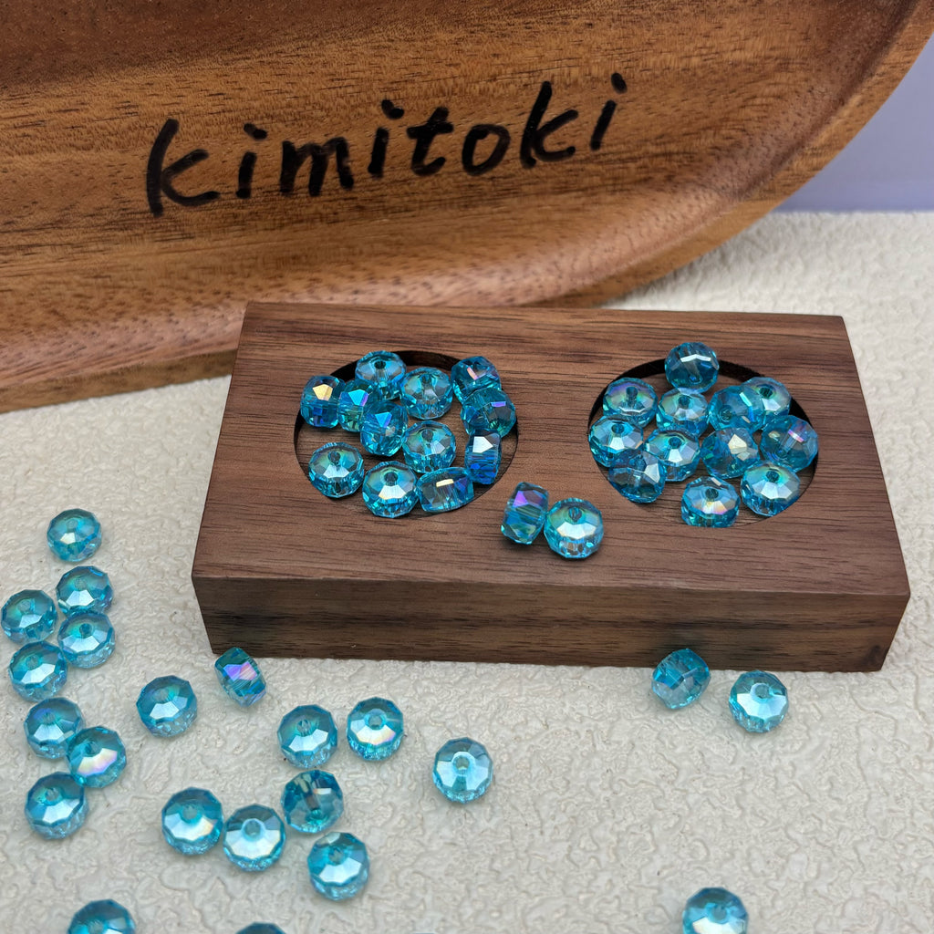 8mm | ブルー x オーロラカラーのロンデルビーズ