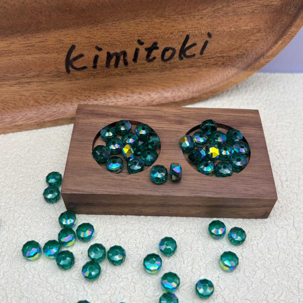 8mm | ディープグリーン x オーロラカラーのロンデルビーズ