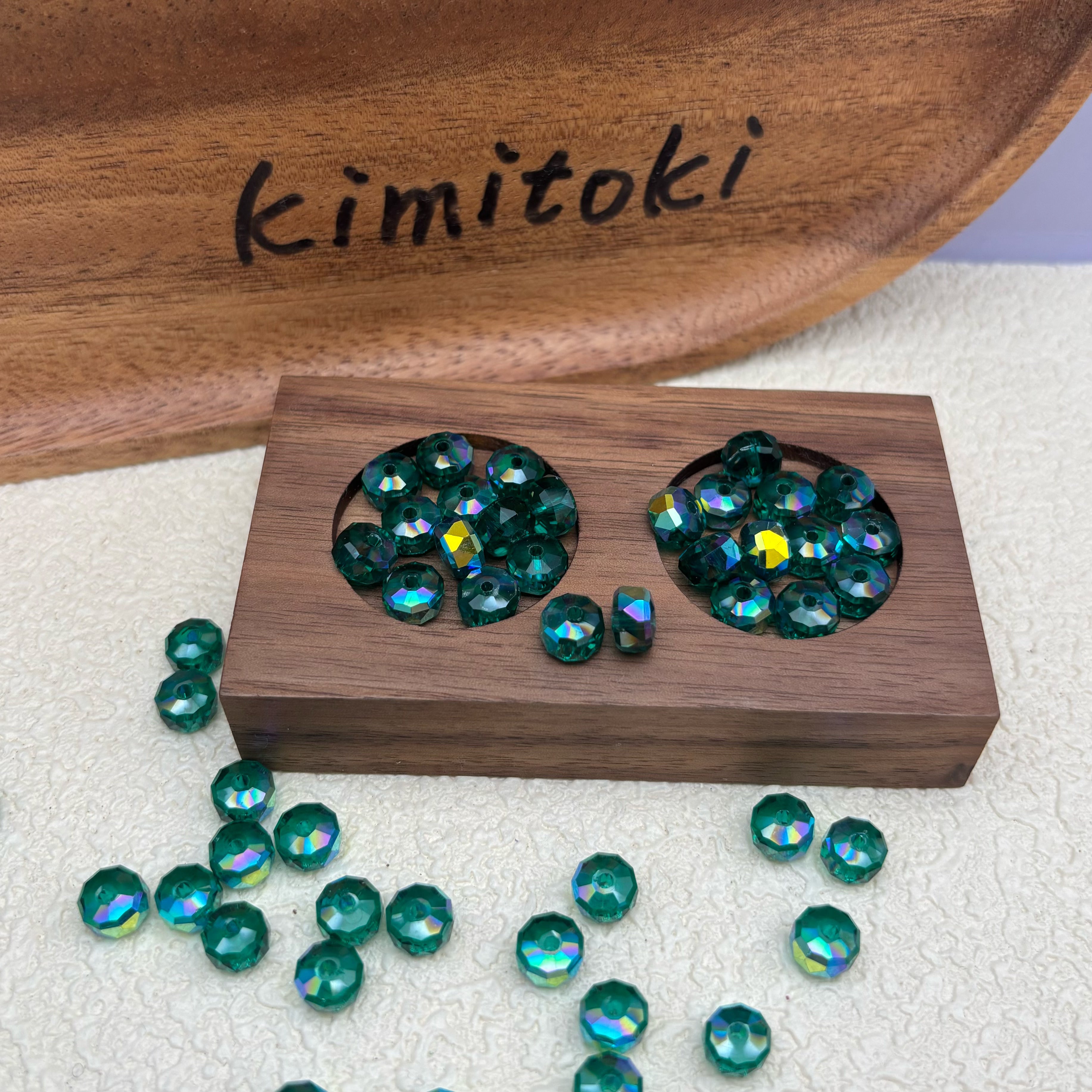 8mm | ディープグリーン x オーロラカラーのロンデルビーズ