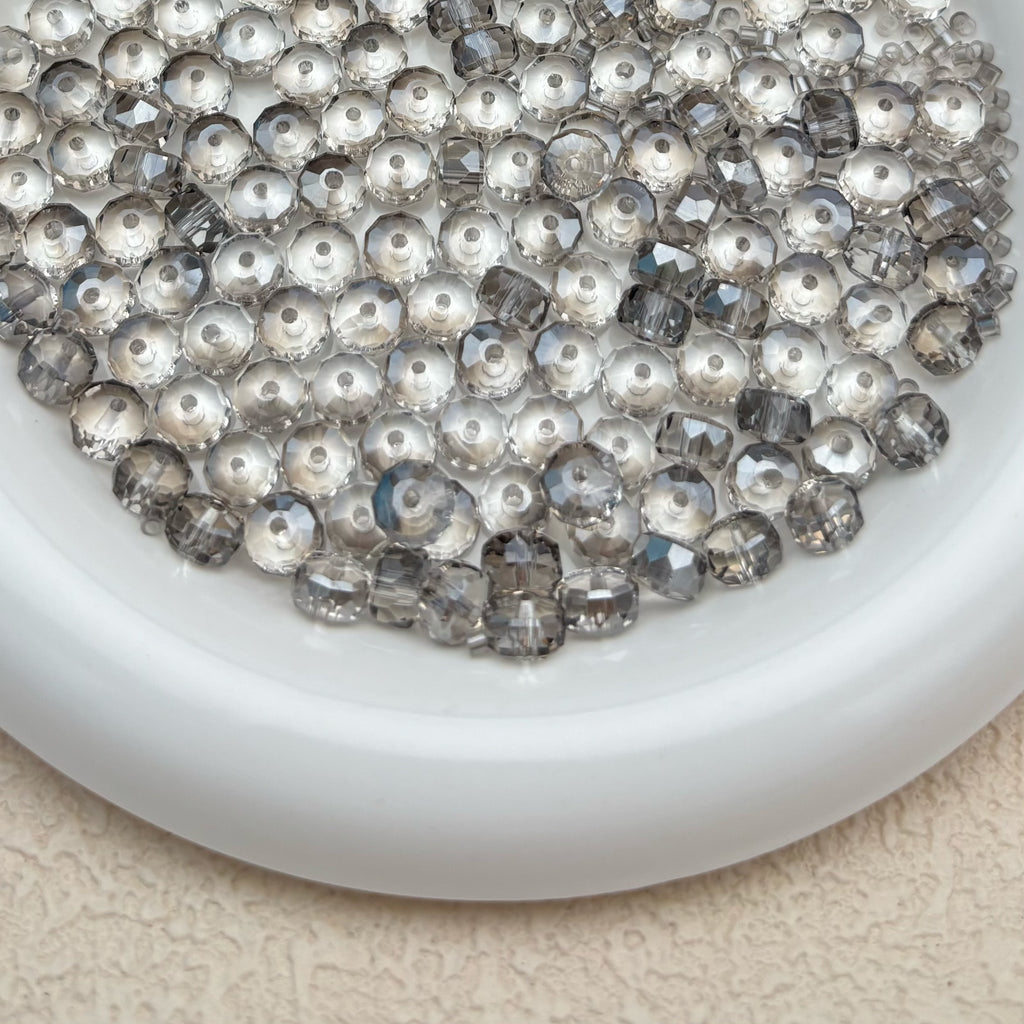 8mm | クリアグレー x オーロラカラーのロンデルビーズ