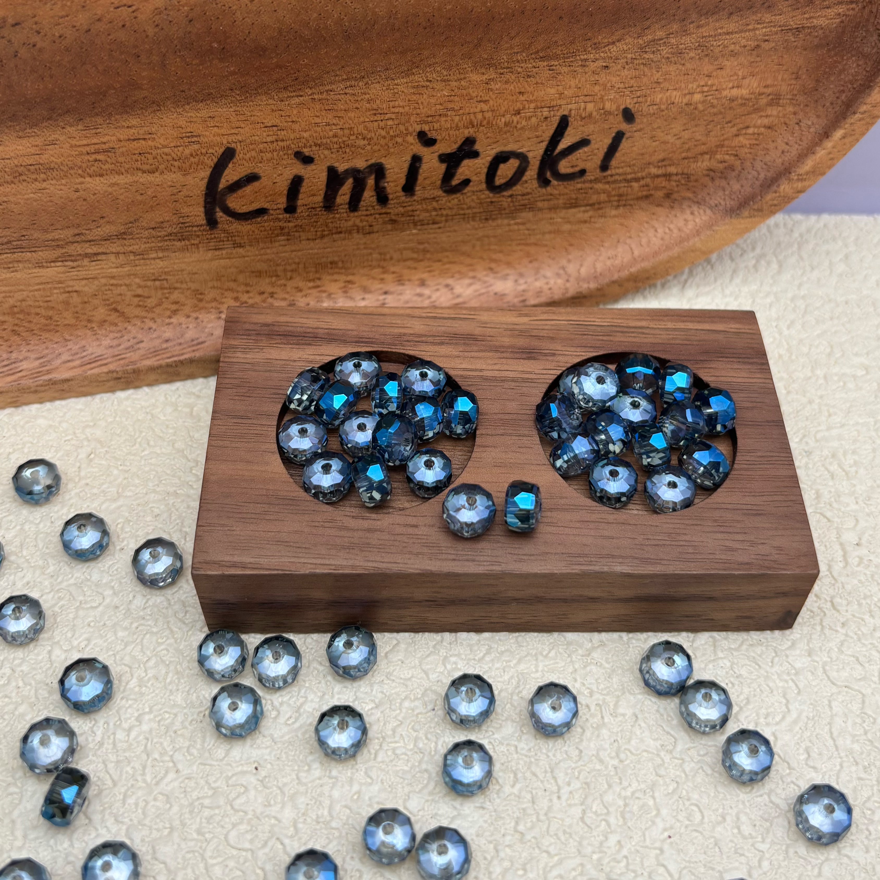 8mm | ネイビーブルー x オーロラカラーのロンデルビーズ