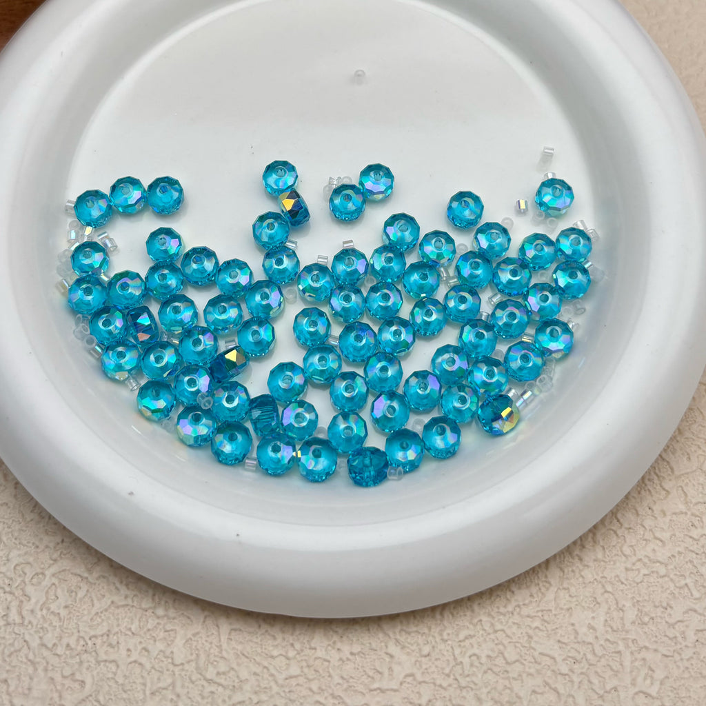 8mm | アクアブルー x オーロラカラーのロンデルビーズ