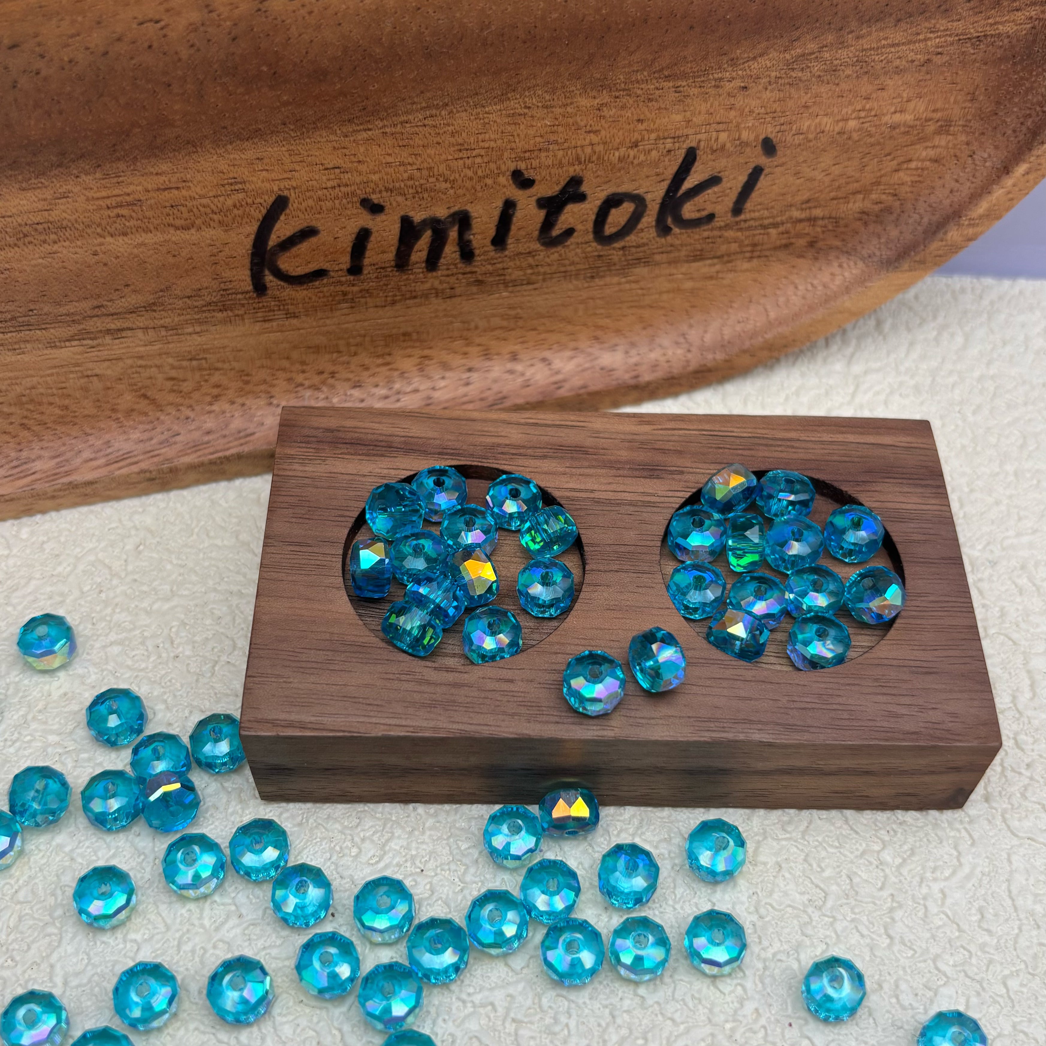 8mm | アクアブルー x オーロラカラーのロンデルビーズ