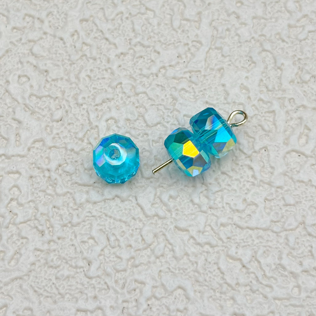 8mm | アクアブルー x オーロラカラーのロンデルビーズ