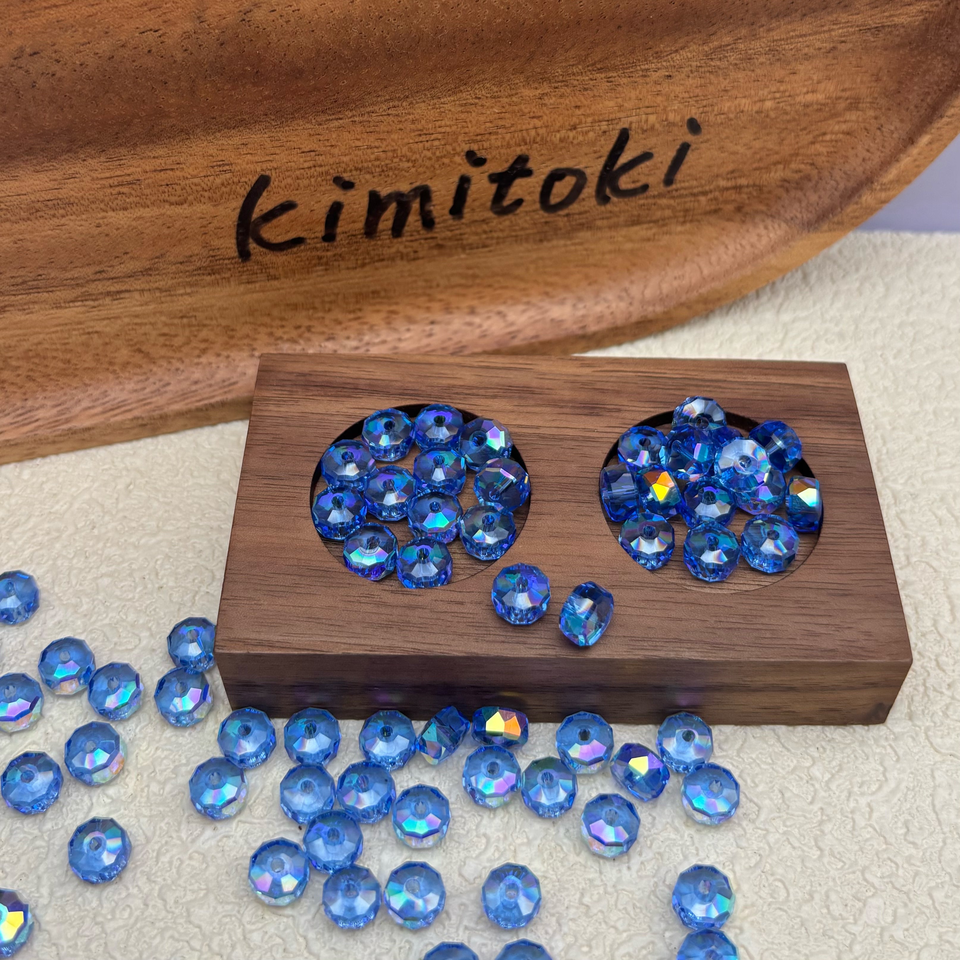 8mm | スカイブルー x オーロラカラーのロンデルビーズ