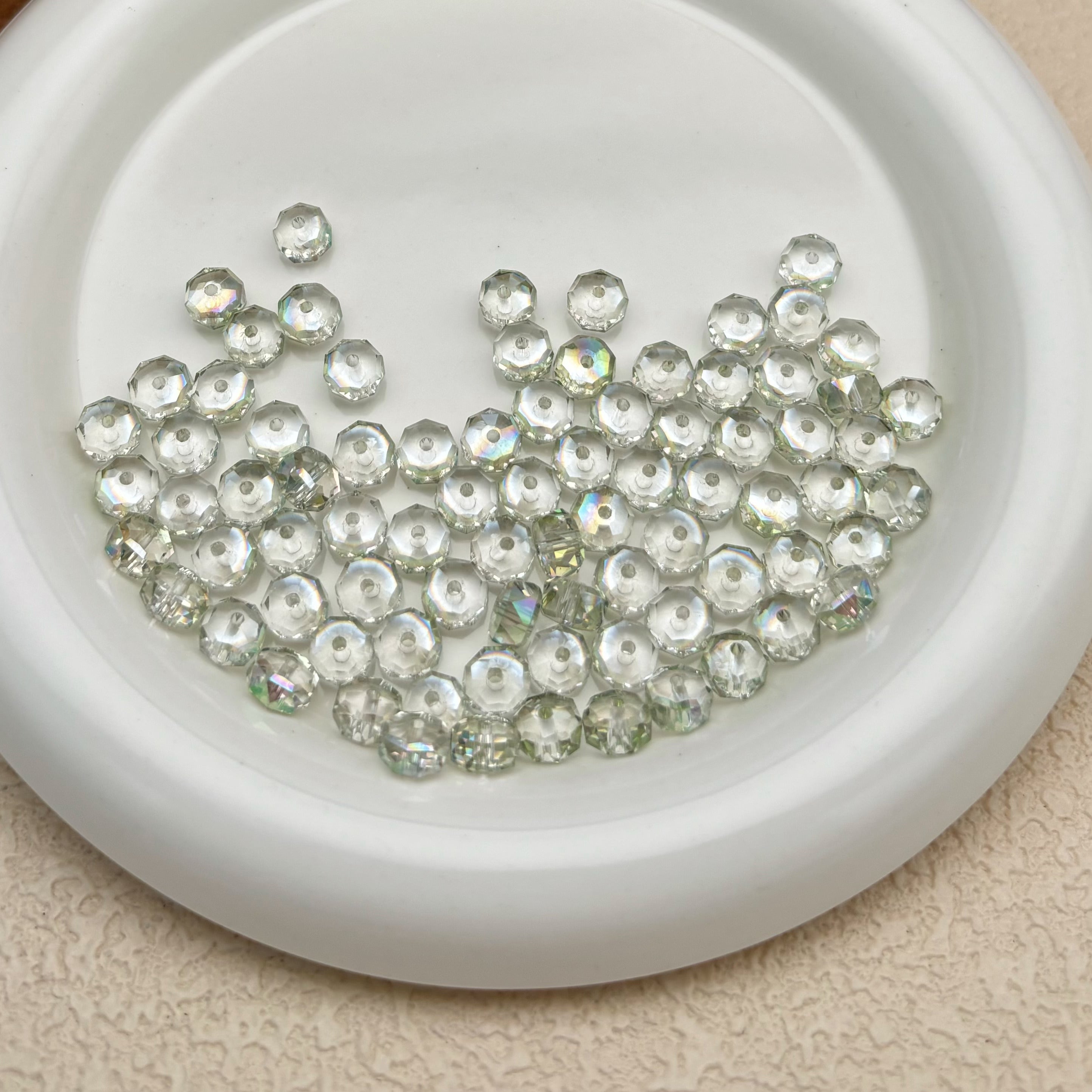 8mm | シアーグリーン x オーロラカラーのロンデルビーズ