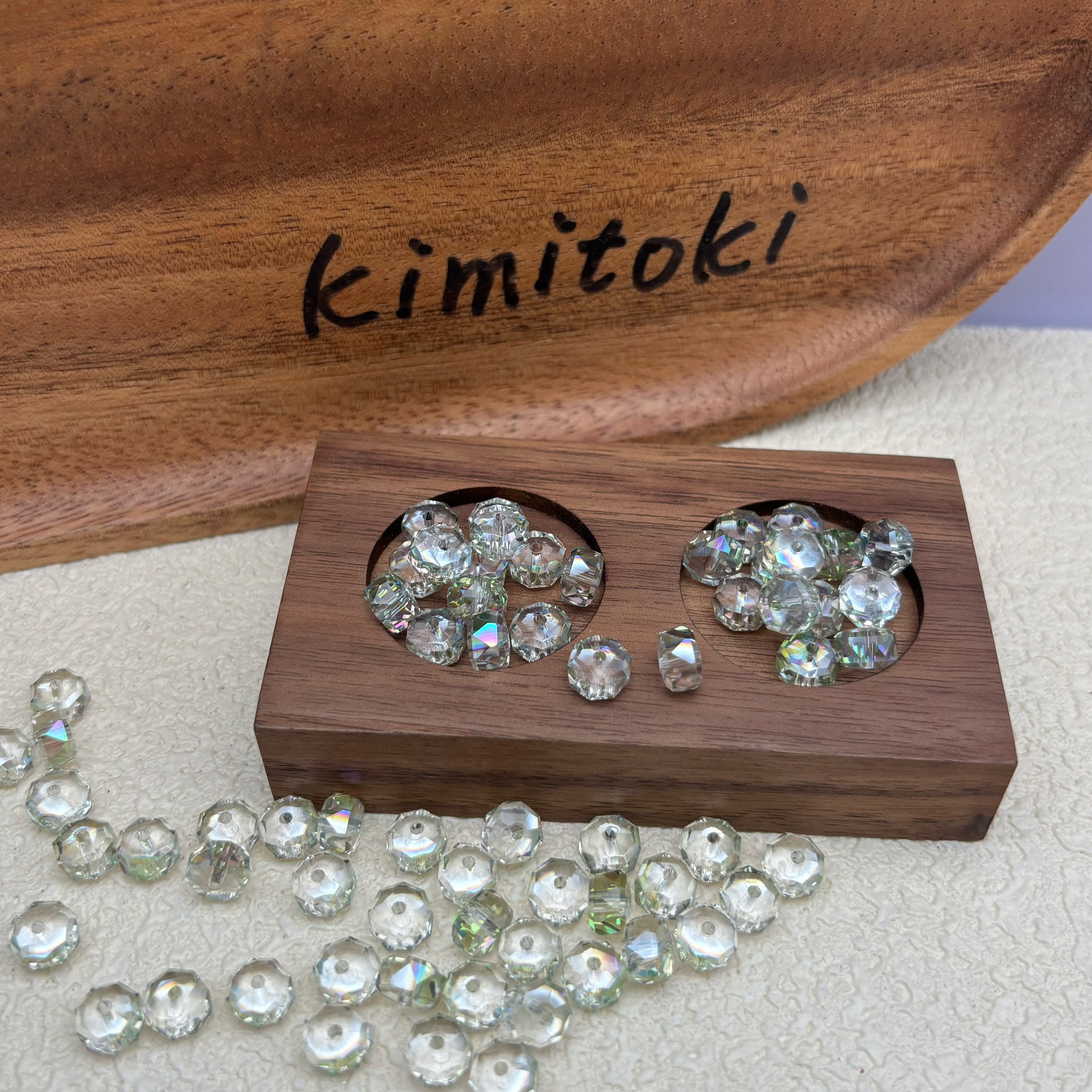 8mm | シアーグリーン x オーロラカラーのロンデルビーズ