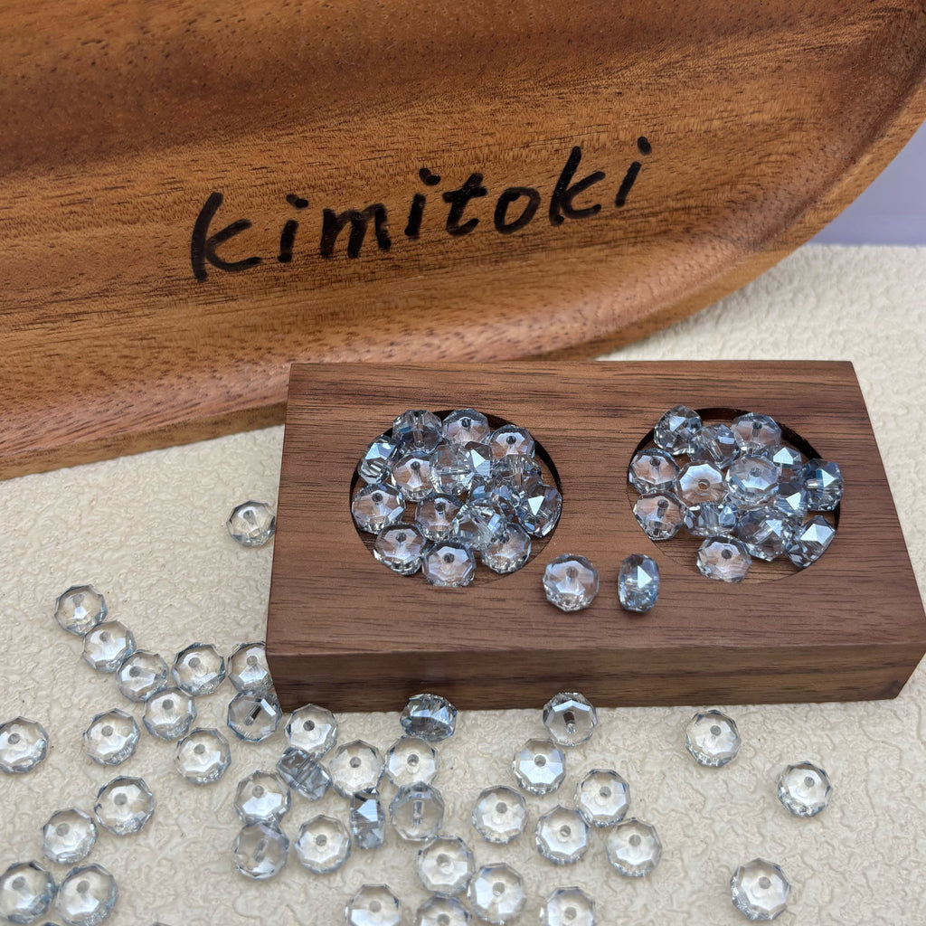 8mm | スモークブルー x オーロラカラーのロンデルビーズ