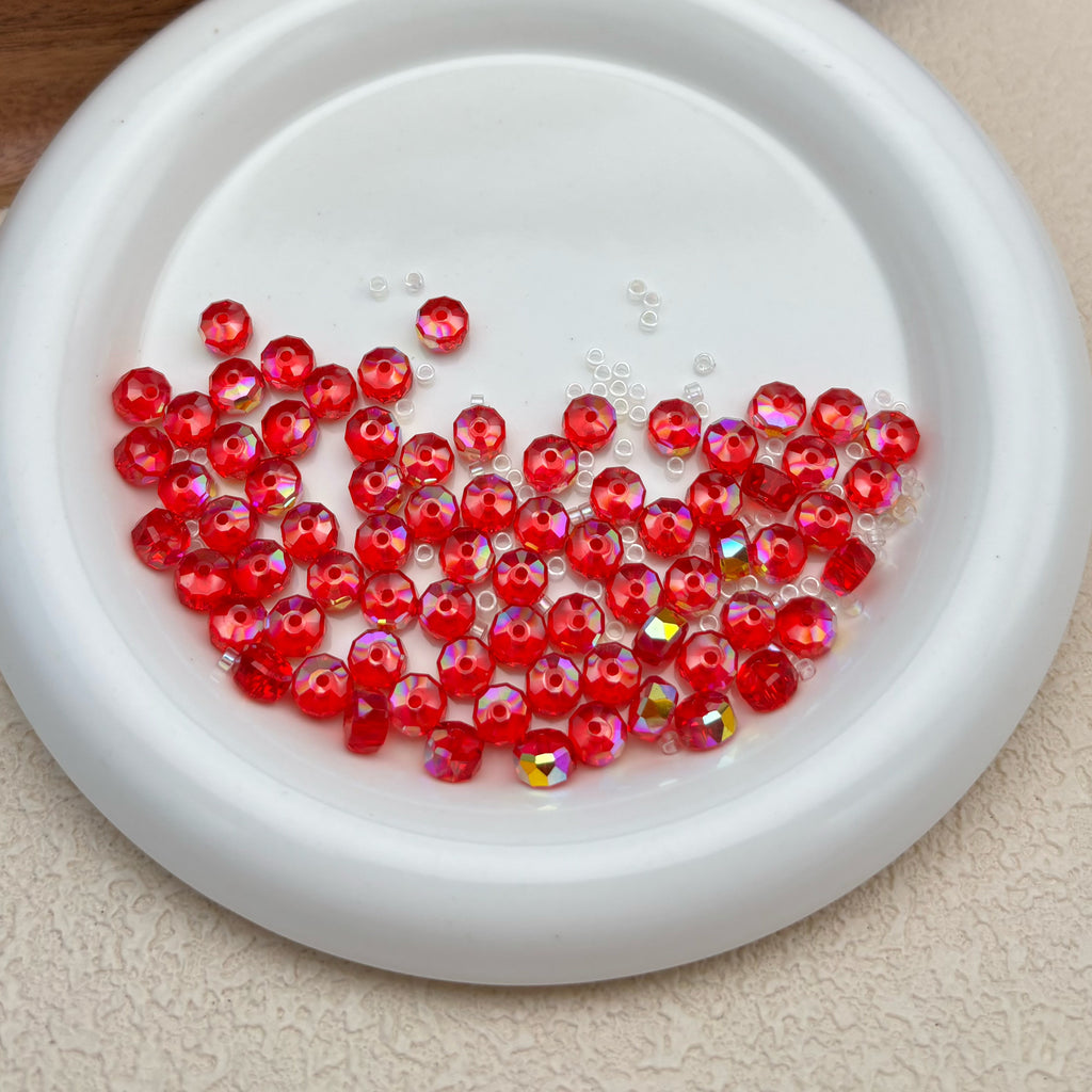 8mm | レッド x オーロラカラーのロンデルビーズ