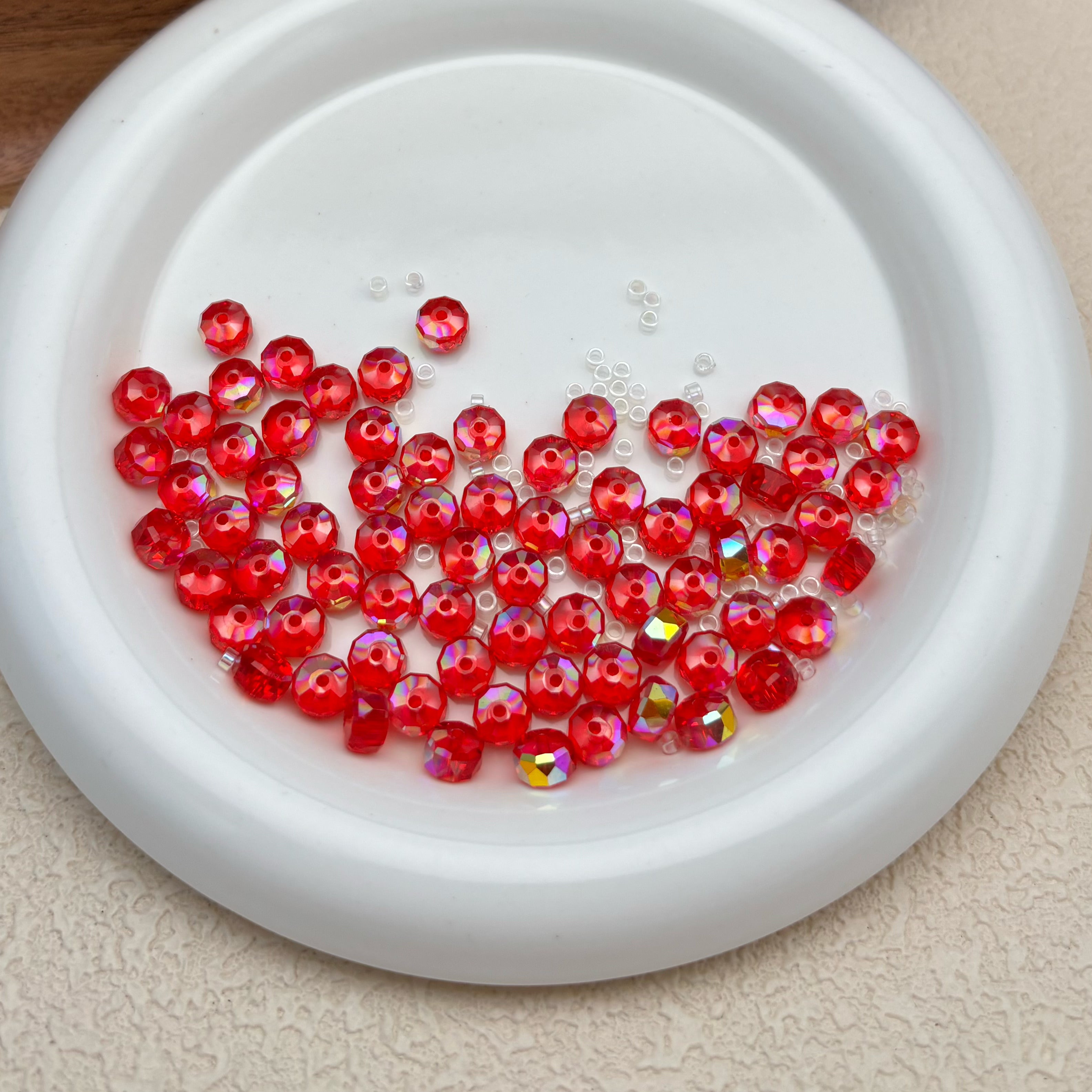 8mm | レッド x オーロラカラーのロンデルビーズ