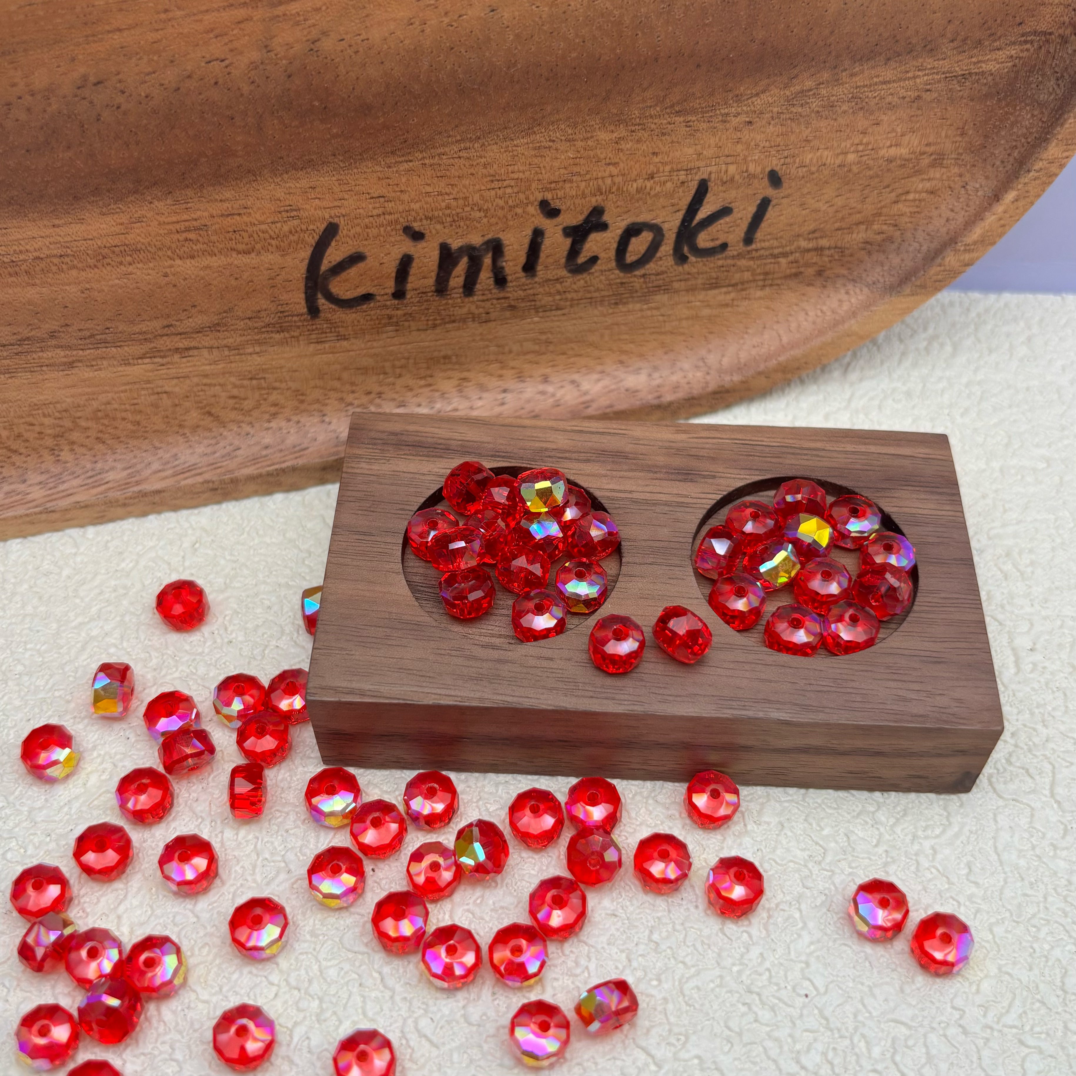 8mm | レッド x オーロラカラーのロンデルビーズ