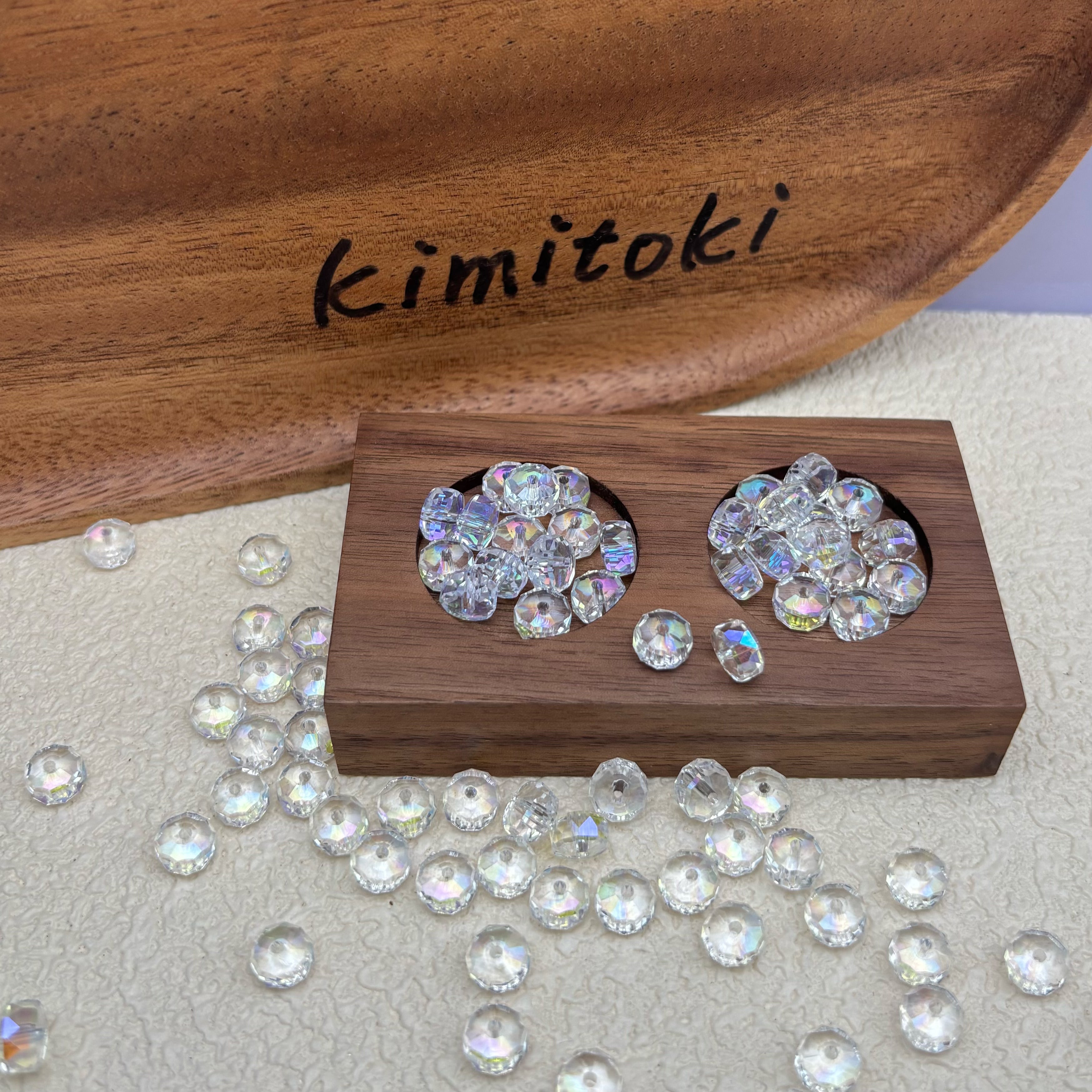 8mm | クリア x オーロラカラーのロンデルビーズ