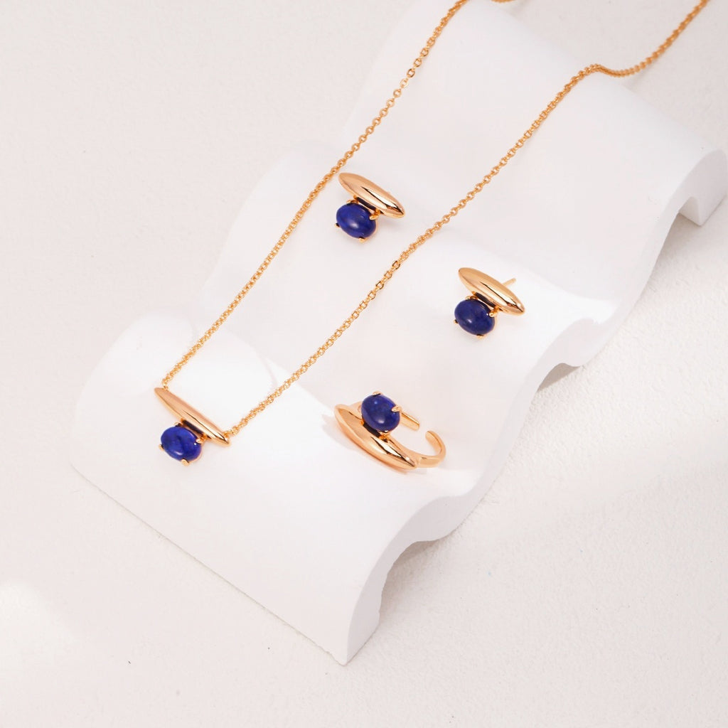 ひとひらの舟 | S925 孔雀石 ラピスラズリ のピアス・リング・ネックレス 14KGF