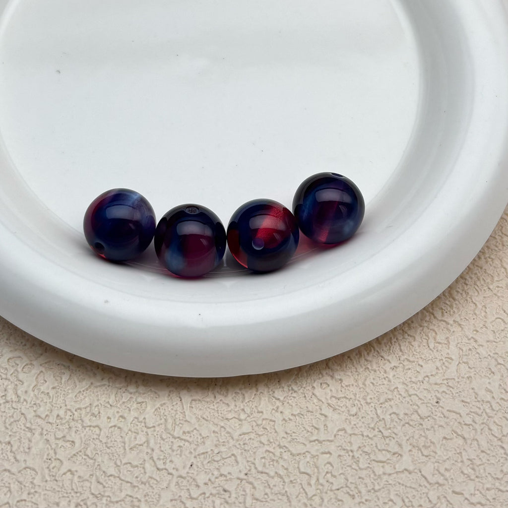 16mm | ネイビーブルー x ワインレッドキャッツアイビーズ