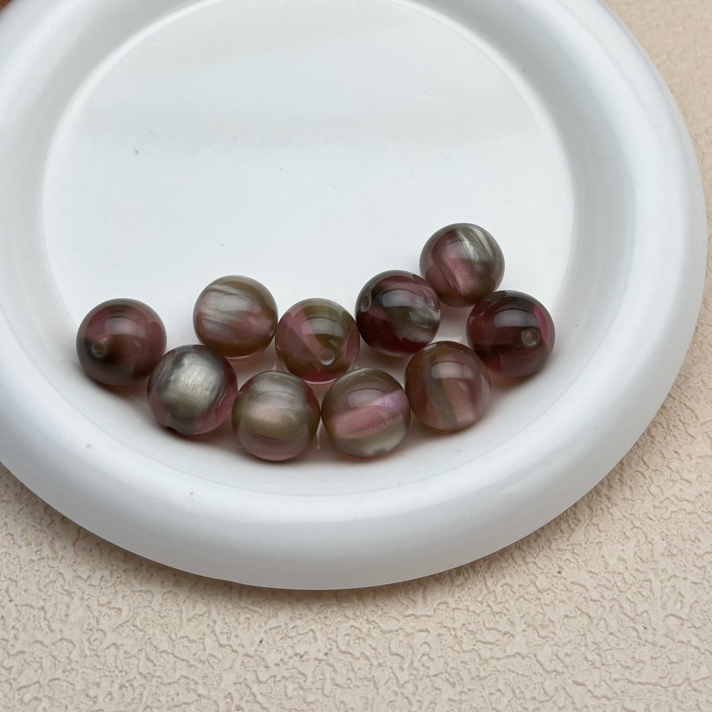 16mm | ダークカーキ x スモークピンクキャッツアイビーズ