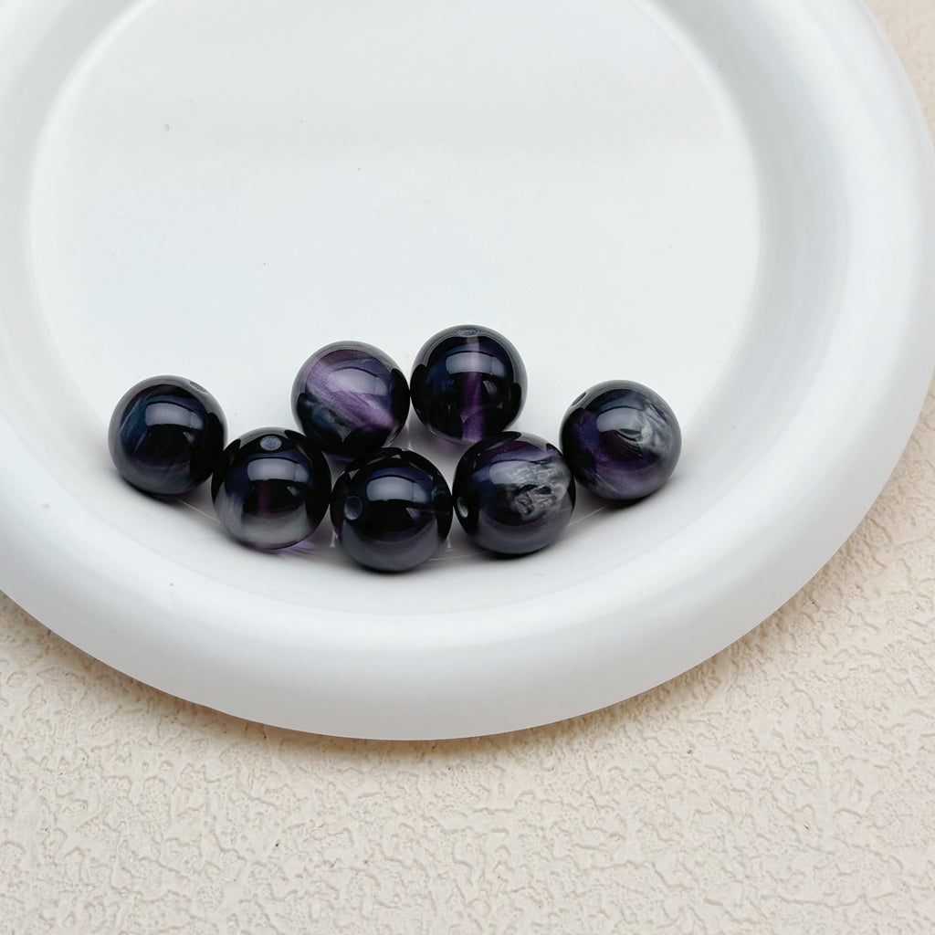 16mm | ブラック x パープルキャッツアイビーズ