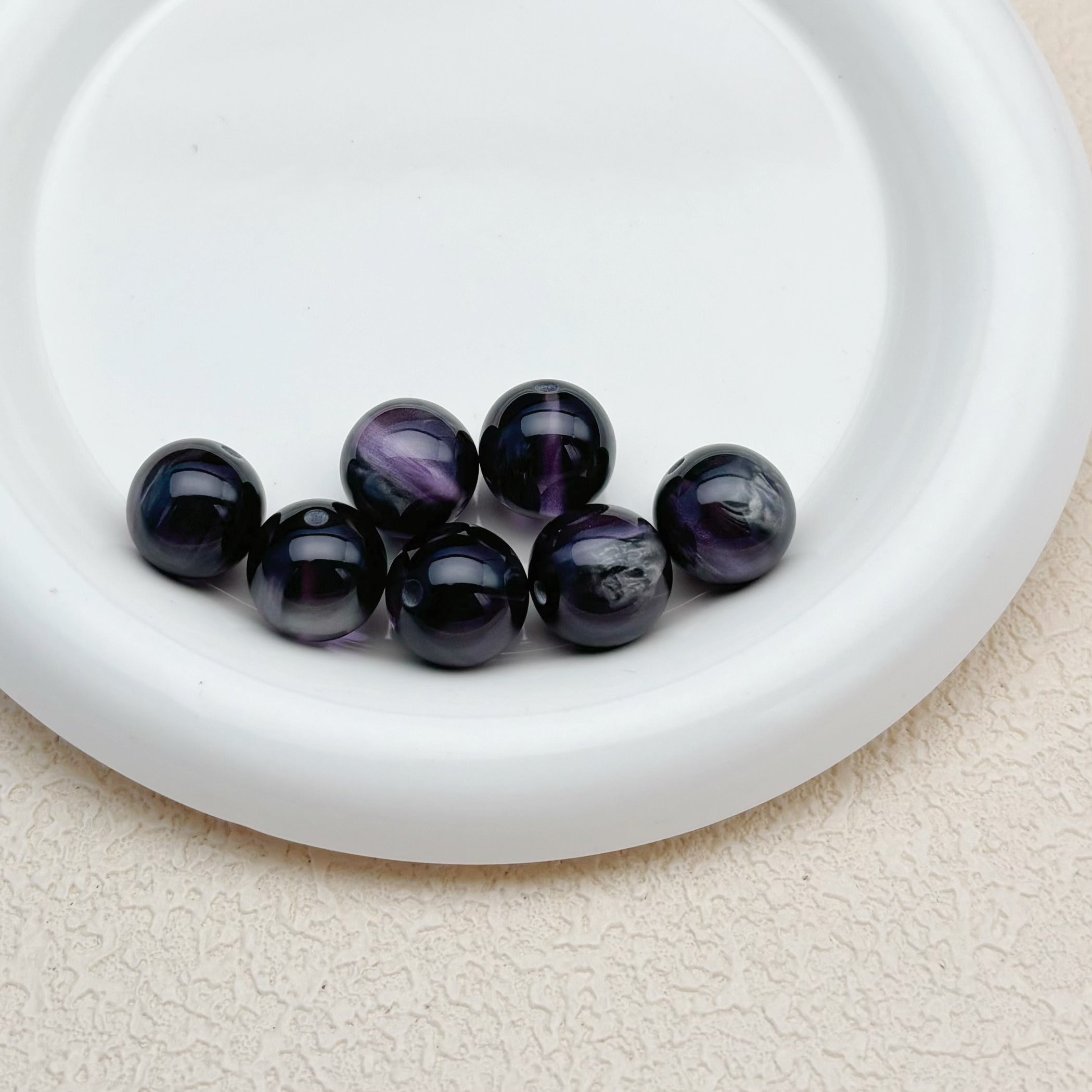 16mm | ブラック x パープルキャッツアイビーズ
