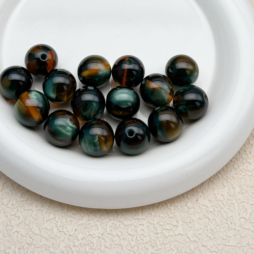 16mm | ディープグリーン x キャラメルキャッツアイビーズ