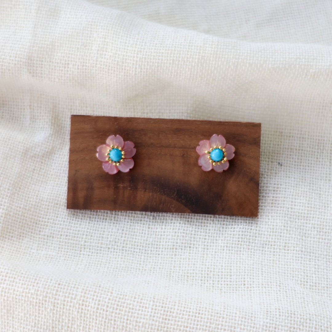 春風の華 | ピンクシェル  × ターコイズ ピアス