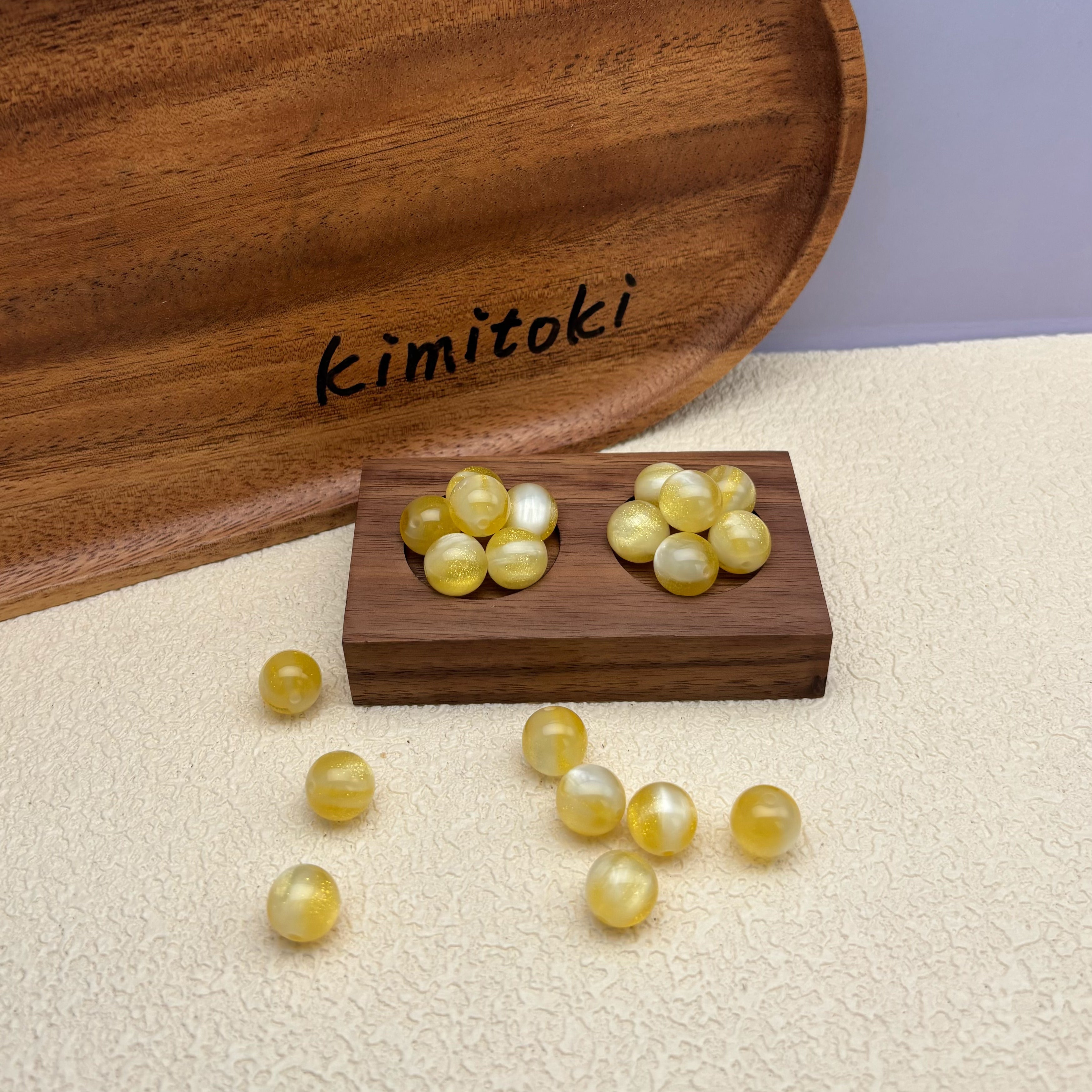 12mm | 紫外線で色が変わるビーズ（イエロー→グレーブルー柄）