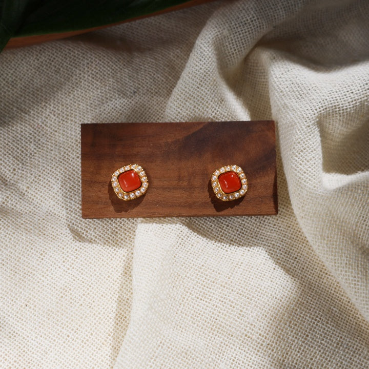 朝焼けのキッス | 紅瑪瑙とパールのピアス