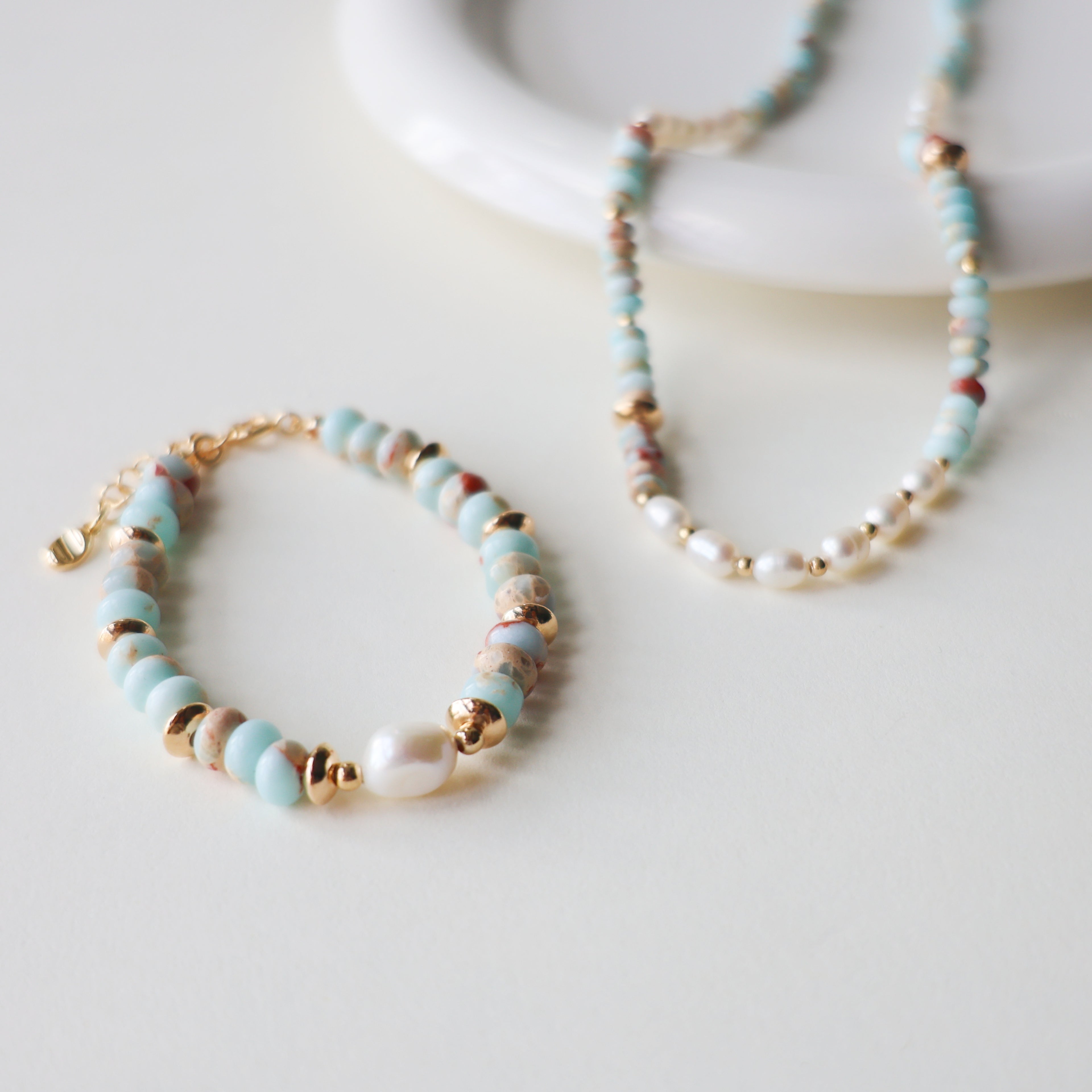 時を刻む石 |  S925 寿山石×パール ブレスレット＆ネックレスセット 14KGF