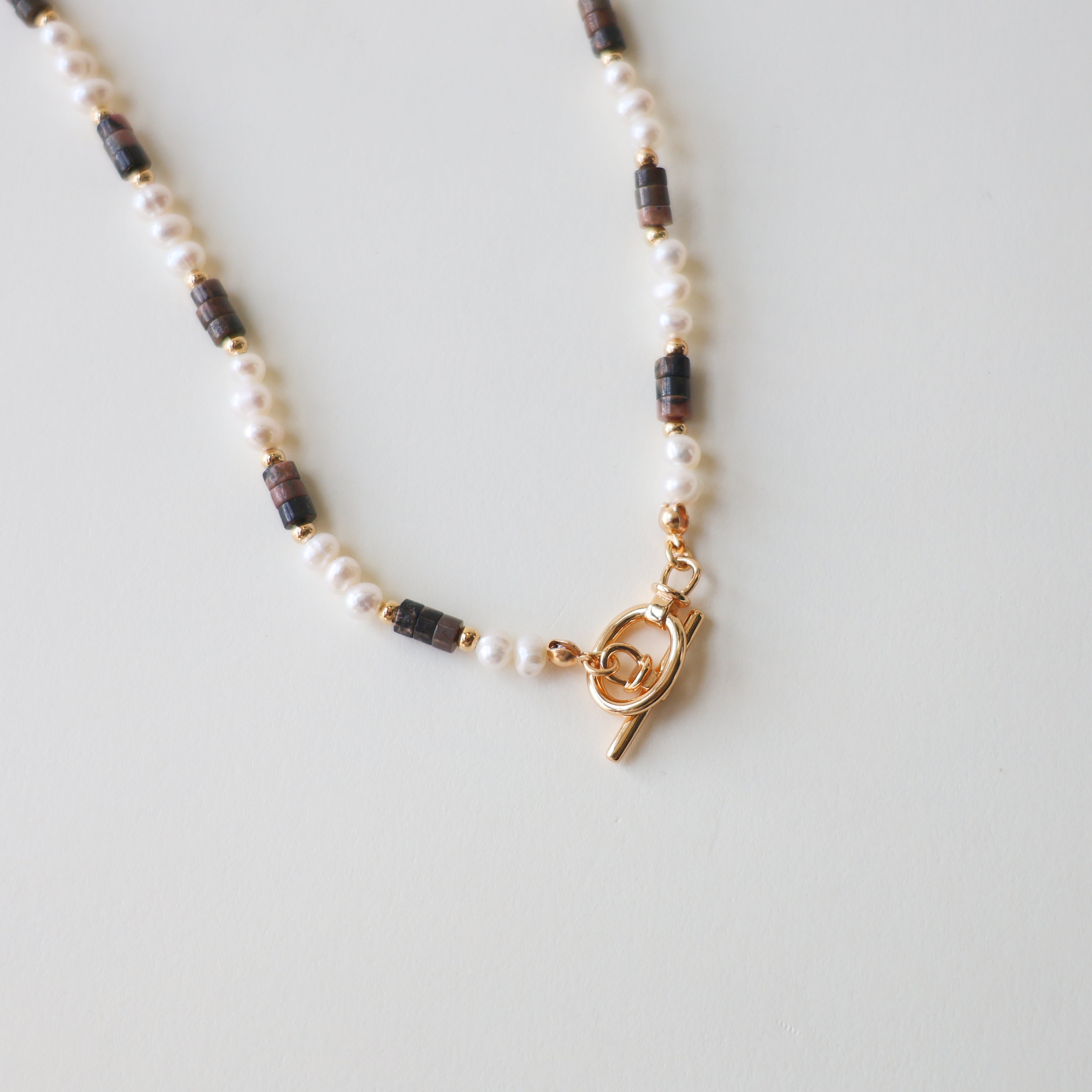 月影の記憶 | S925 パールとインカローズのリング＆ネックレスセット 14KGF