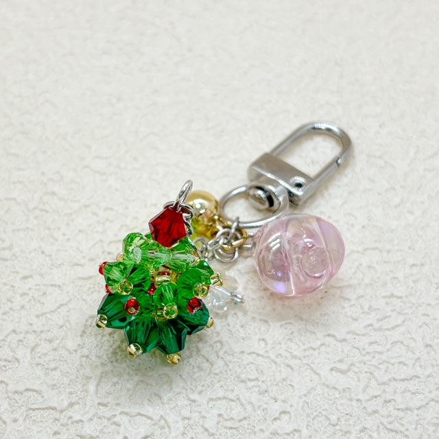 立体クリスマスツリーのビーズチャームキーホルダー