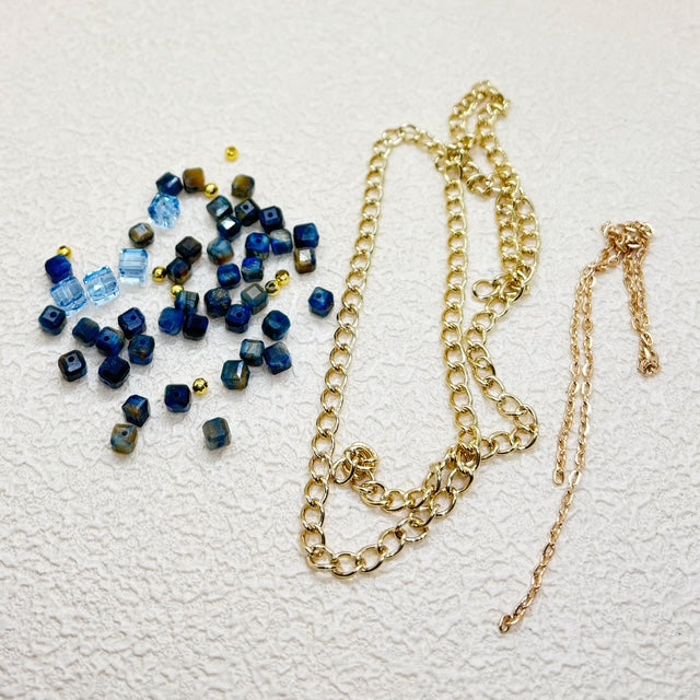 天然石キューブ x クリアキューブ x ペンダントの3in1ネックレス