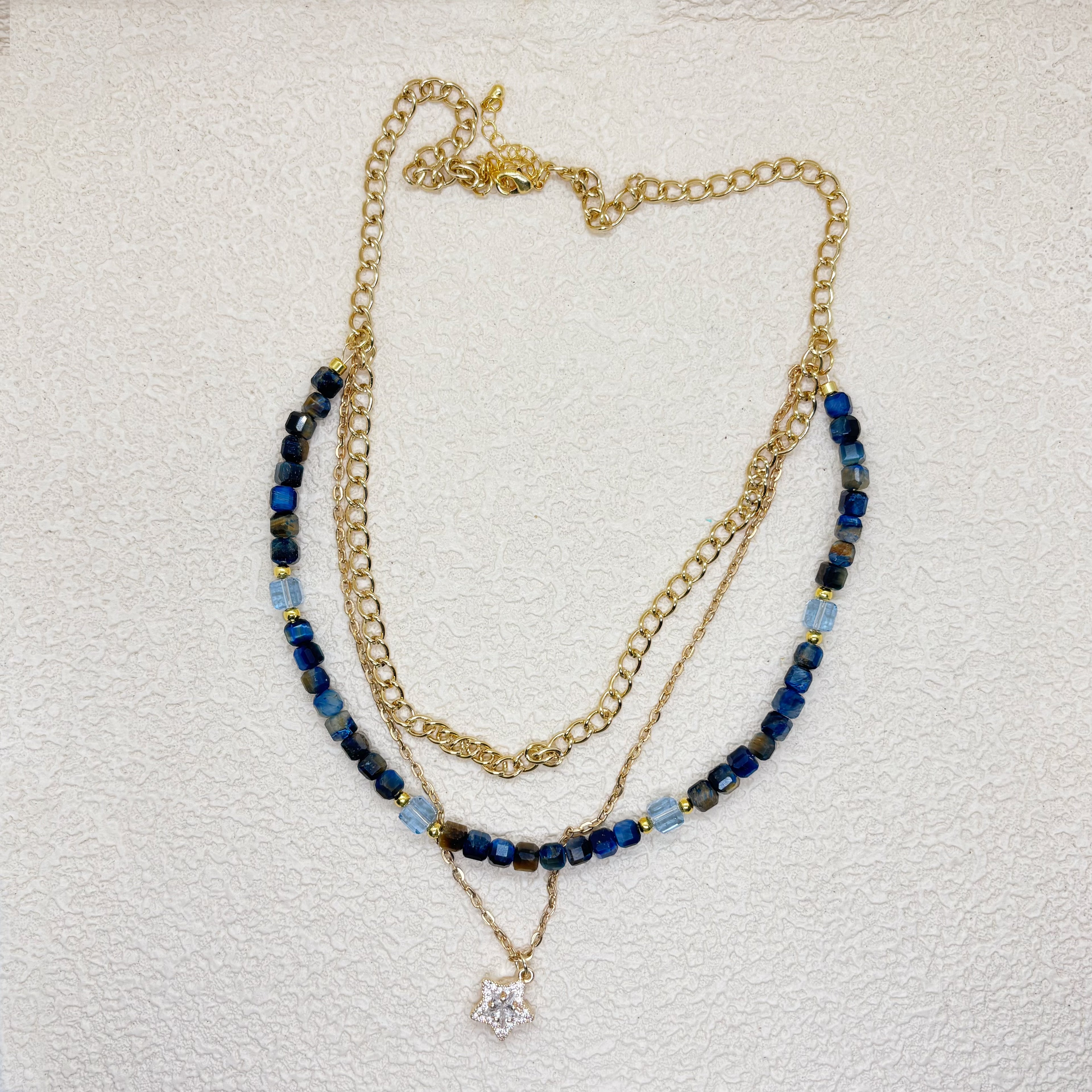 天然石キューブ x クリアキューブ x ペンダントの3in1ネックレス