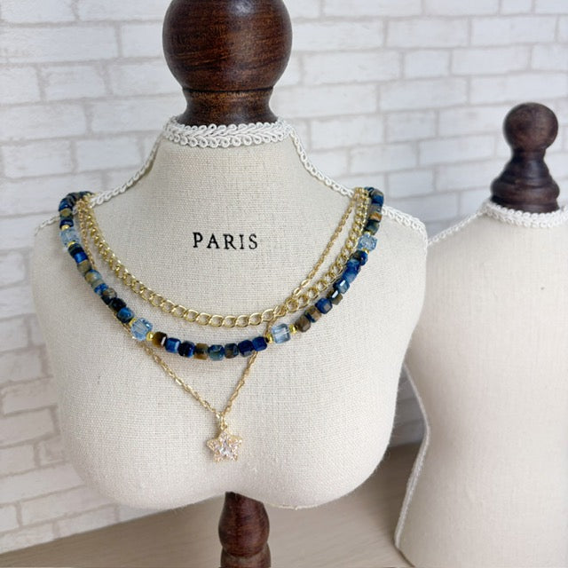 天然石キューブ x クリアキューブ x ペンダントの3in1ネックレス