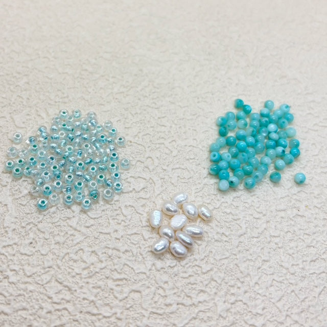 パール x シェルシードビーズ爽やか２連風ネックレス