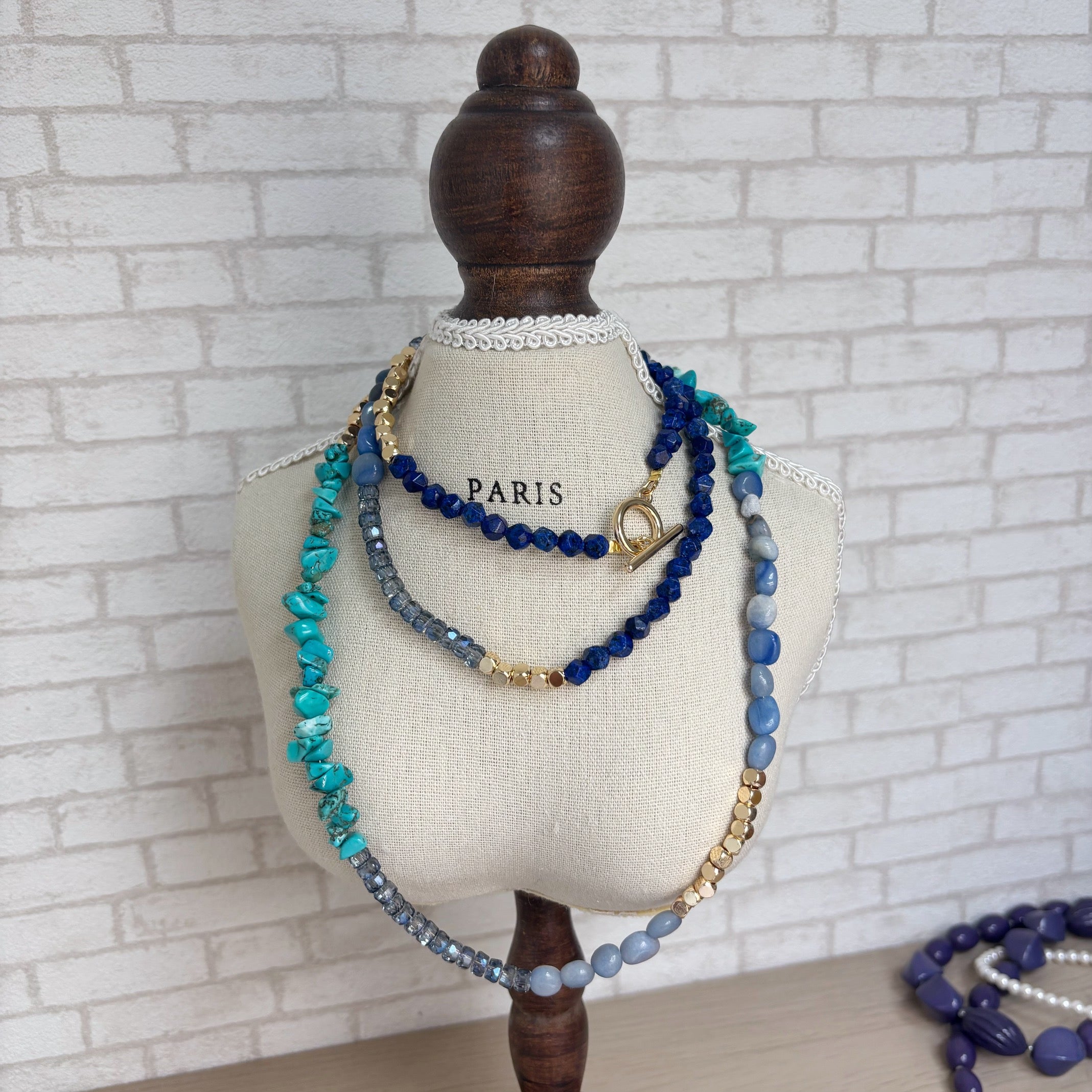 ターコイズ x ラピスラズリの2WAYロングネックレス