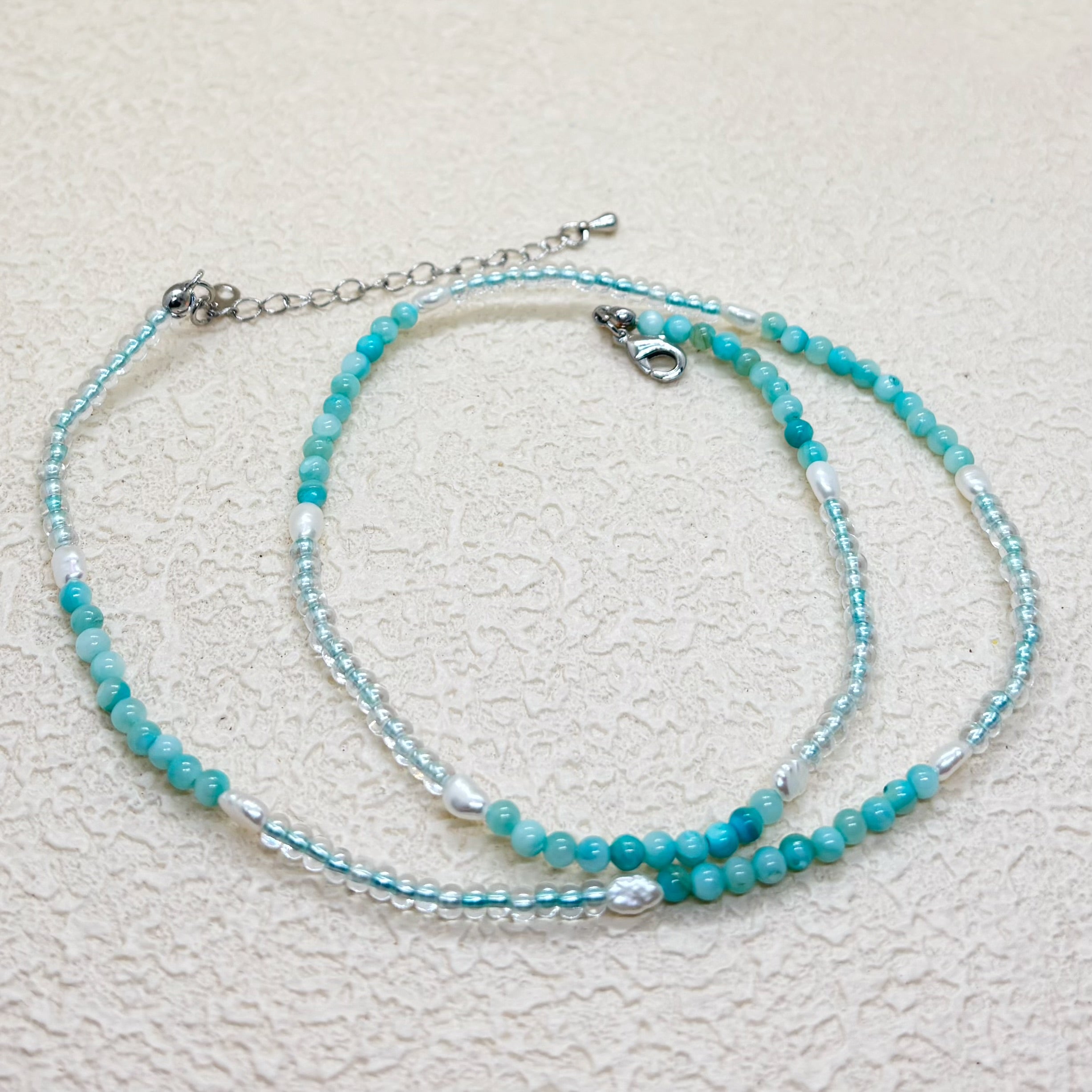 パール x シェルシードビーズ爽やか２連風ネックレス