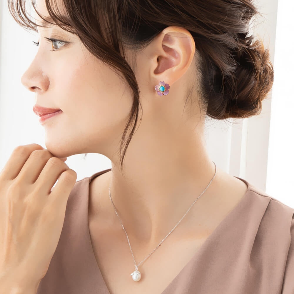 春風の華 | ピンクシェル  × ターコイズ ピアス